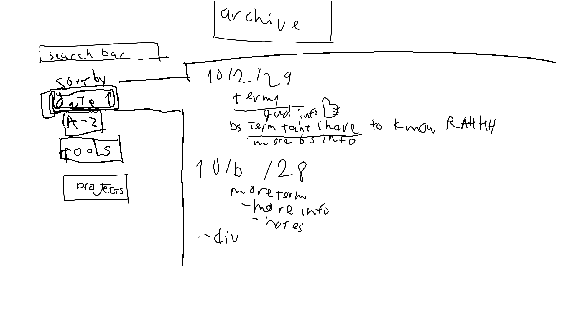 rough sketch of archive page